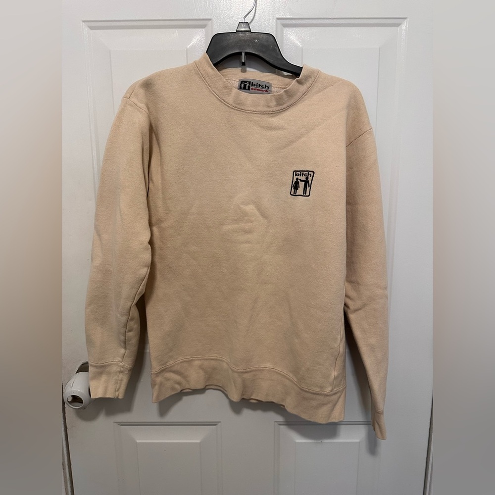 VTG 90s Bit*ch skateboard Classic Crewneck Sweatshirt in Beige